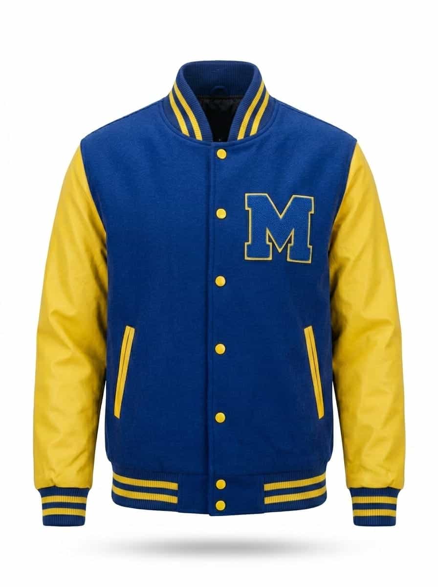 Premium Navy Blue and Yellow Varsity Jacket thumbnail 1
