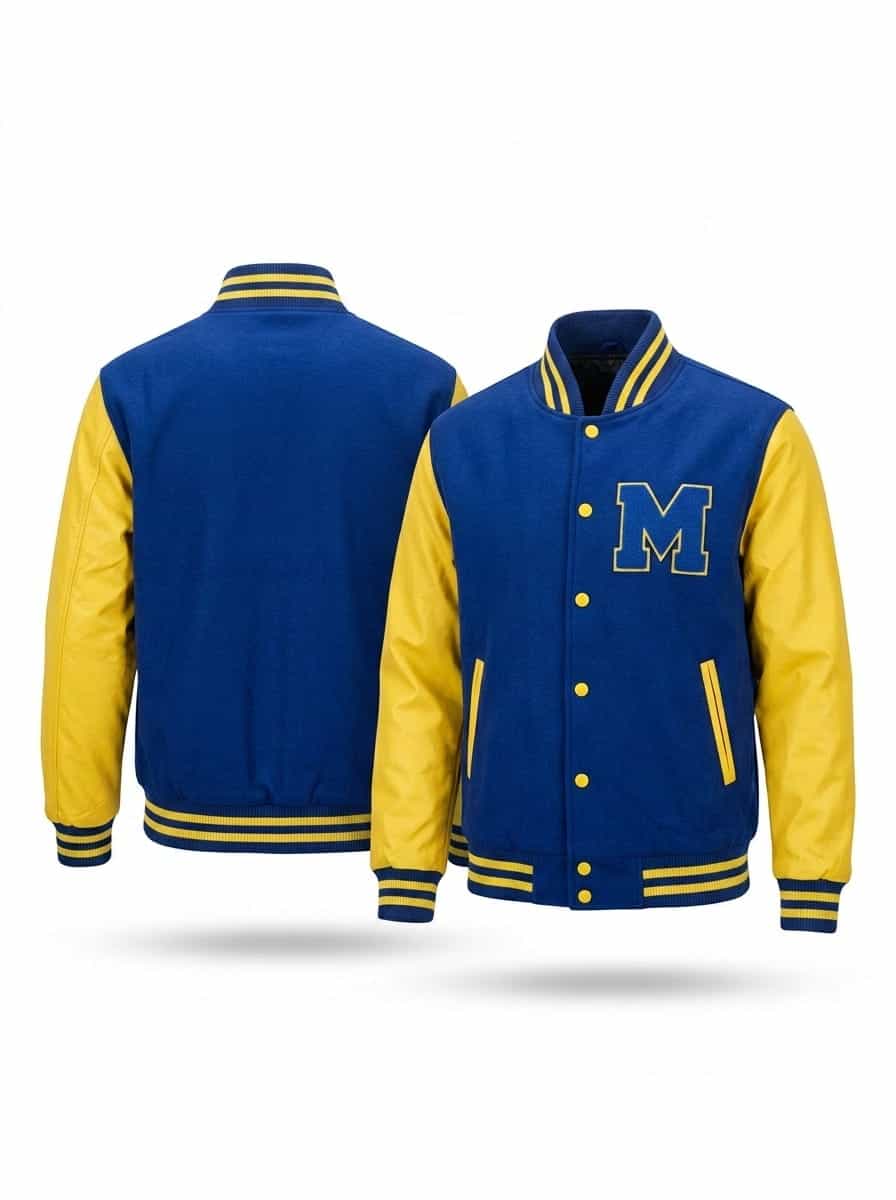 Premium Navy Blue and Yellow Varsity Jacket thumbnail 3