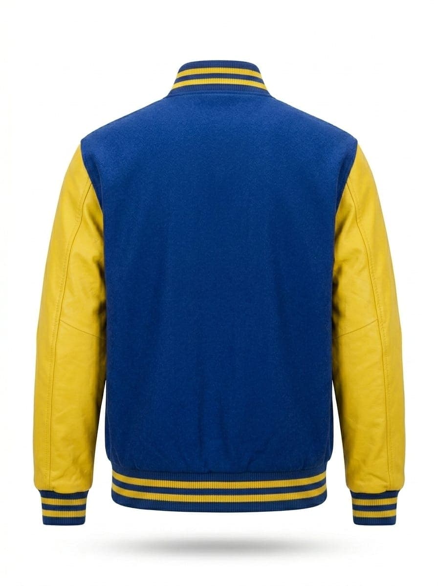 Premium Navy Blue and Yellow Varsity Jacket - Thumbnail 2